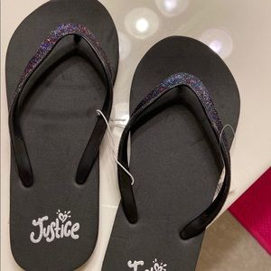NEW! Justice Black Flip Flops